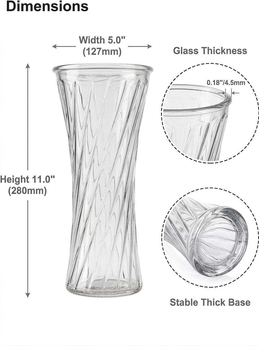 5.0" W 11.0" H Clear Hurricane Glass Vase