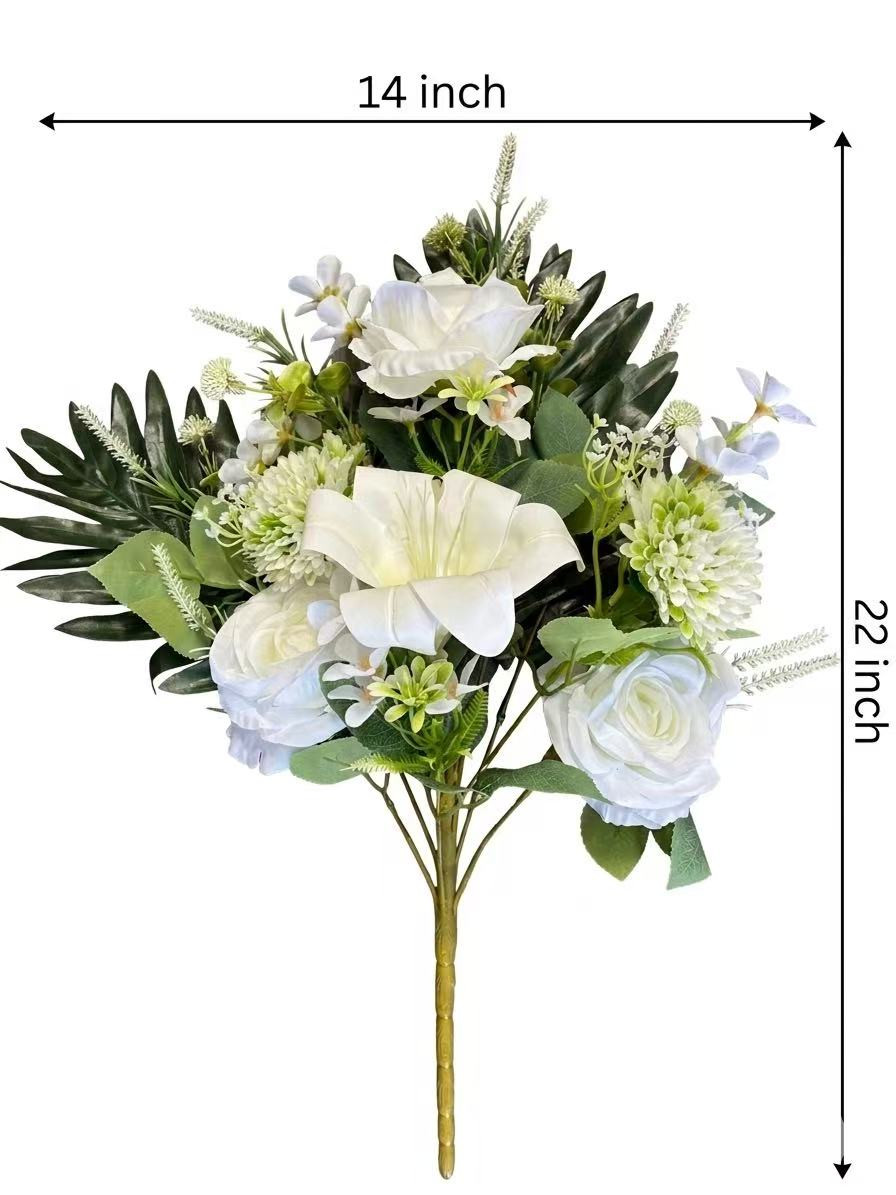 22" Mixed Artificial Rose and Lily Flower Bush — Available in 3 Colors