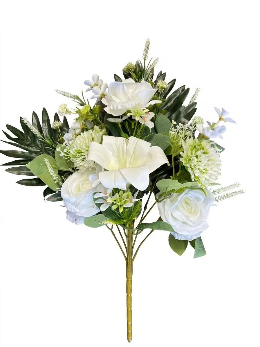 22" Mixed Artificial Rose and Lily Flower Bush — Available in 3 Colors