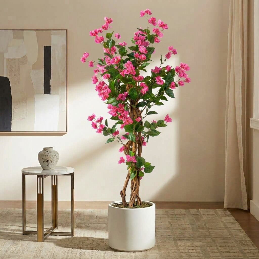 Artificial Bougainvillea Tree in Pot with Natural Trunk for Indoor Home Office Living Room Decor