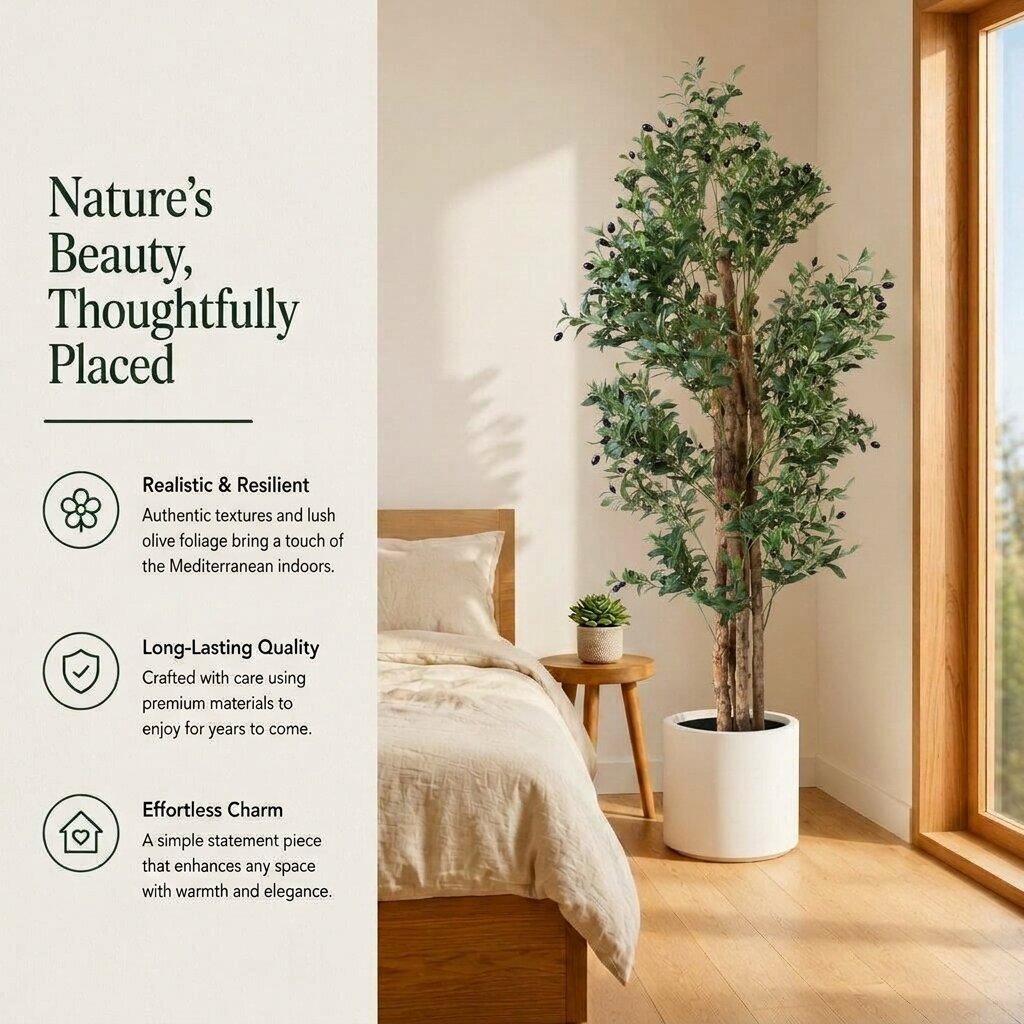 72" Artificial Olive Tree with Natural Wood Trunk