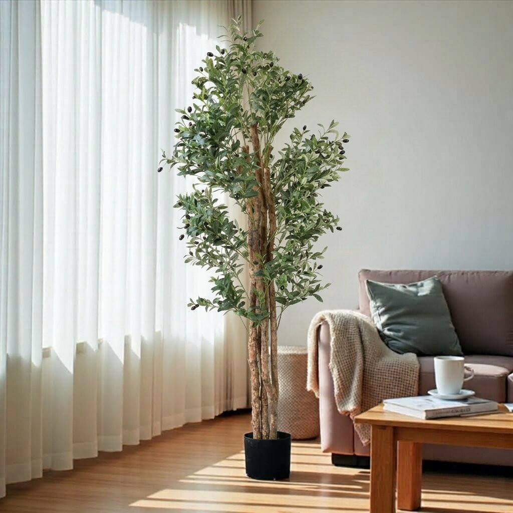 72" Artificial Olive Tree with Natural Wood Trunk