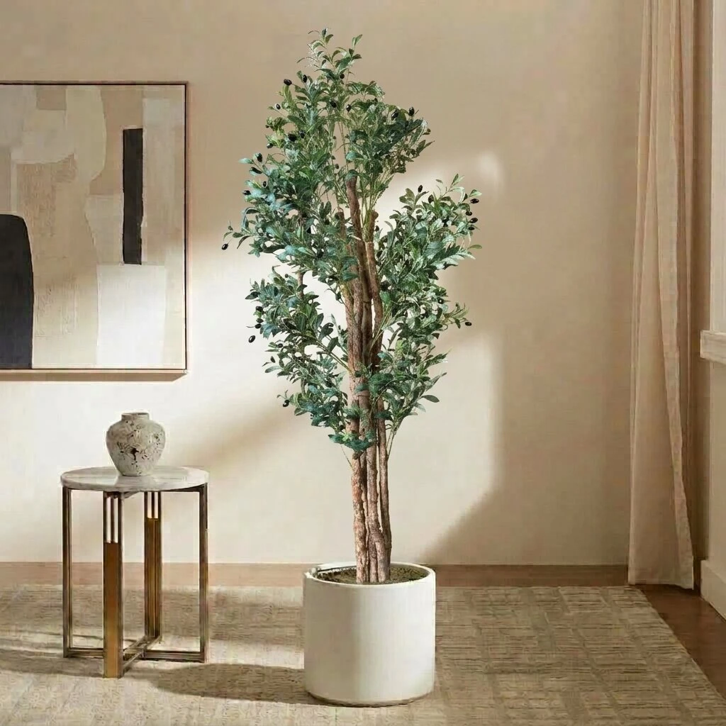 72" Artificial Olive Tree with Natural Wood Trunk