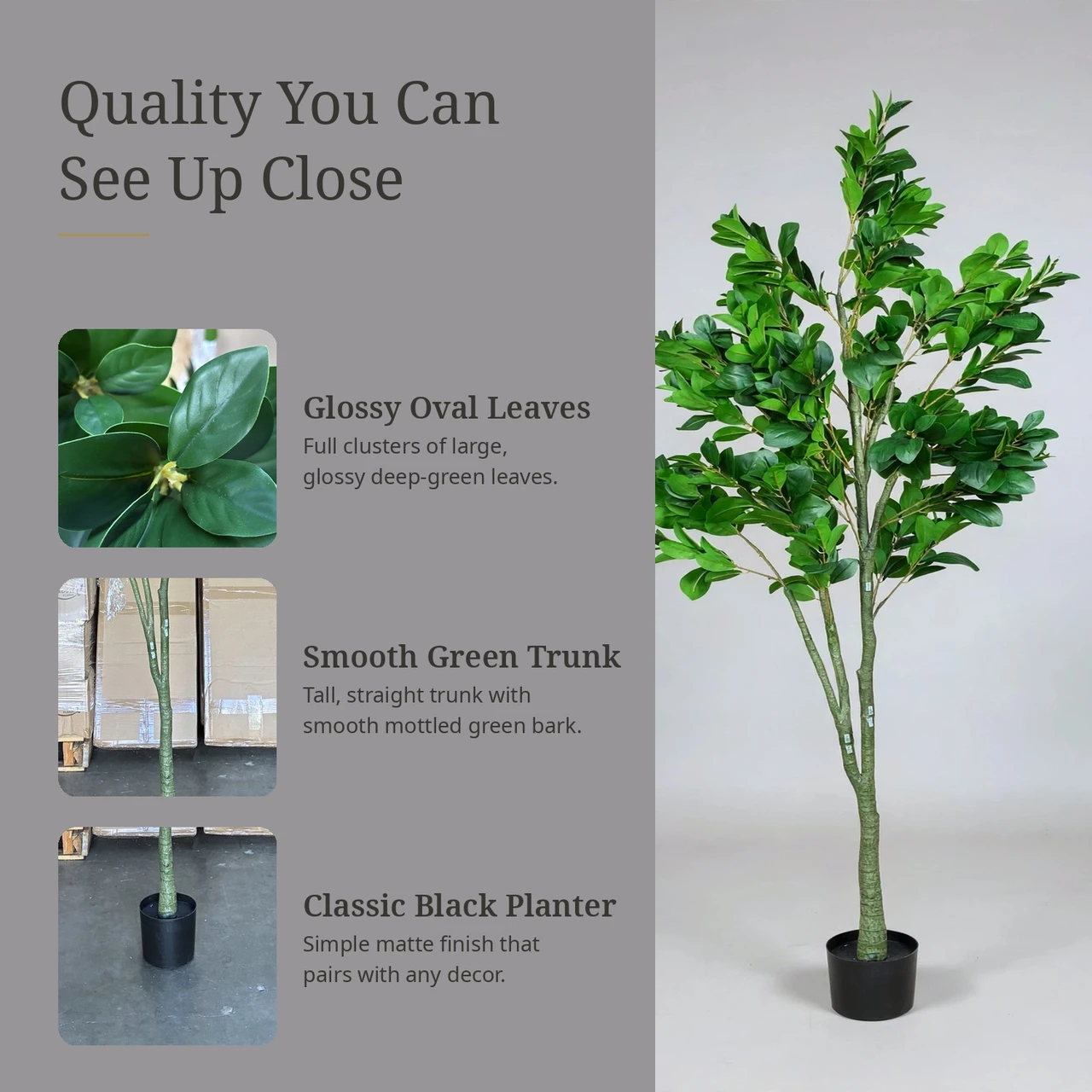 7 FT Artificial Bean Leaf Tree in Black Planter
