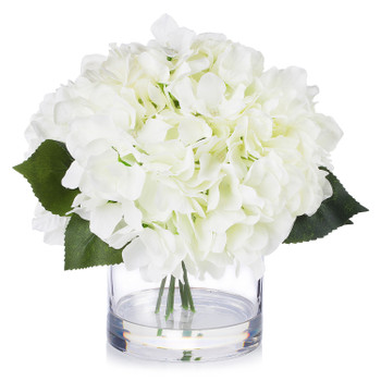 Large Artificial Hydrangea Flowers Arrangement in Clear Glass Vase( Cream)