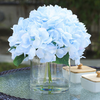 Large Artificial Hydrangea Flowers Arrangement in Clear Glass Vase( Light Blue)