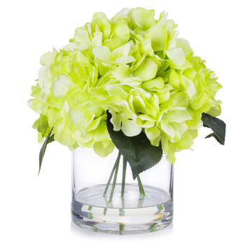 Large Artificial Hydrangea Flowers Arrangement in Clear Glass Vase( (Green)