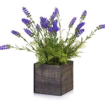 Artificial Lavender Arrangement in Wood Planter