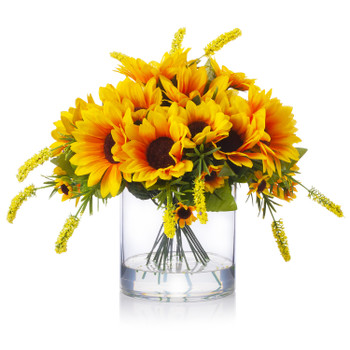 Artificial Sunflowers Arrangement in Clear Glass Vase