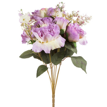 20" Mixed Artificial Silk Rose Flower Bush (Purple)
