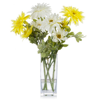 Artificial Silk Daisy Flower Arrangement in Clear Glass Vase