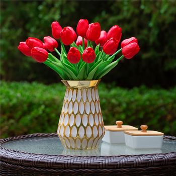 20 Pieces Real Touch Tulip Flower Arrangement in Glass Vase (Red)