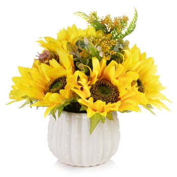 Mixed Silk Sunflower in Ceramic Pot