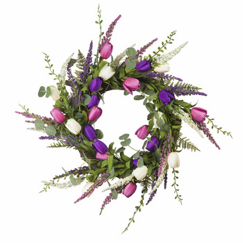 18" Mixed Artificial Tulip Flower Wreath