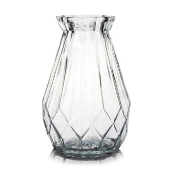 4.5" W 7.0" H Clear Diamond-faceted Glass Vase
