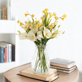 13" Mixed Real Touch Calla Lily Flower with Filler in Glass Vase (Yellow)