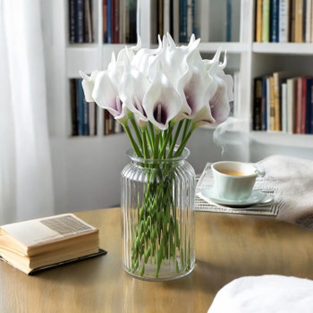 20pcs Artificial Real Touch Calla Lily Flower Arrangement (White Purple)