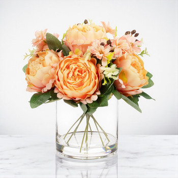 Mixed Artificial Peony Flower Arrangement in Glass Vase with Faux Water (New) — Available in 5 Colors