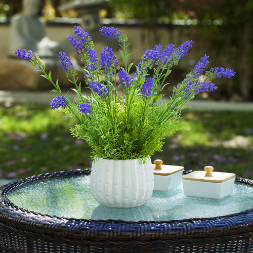 Artificial Lavender Flower in White Ceramic Pot