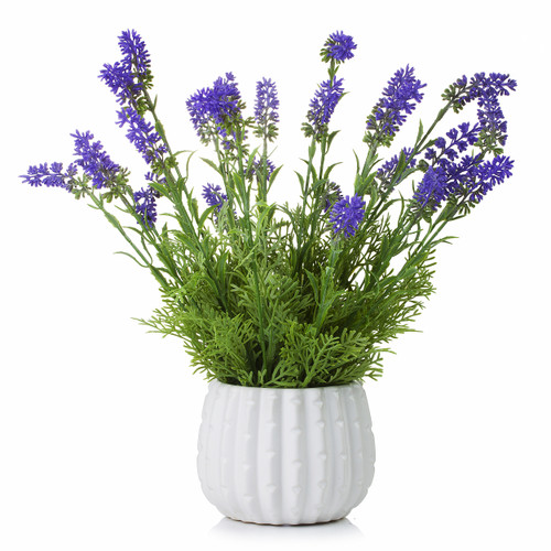 Artificial Lavender Flower in White Ceramic Pot