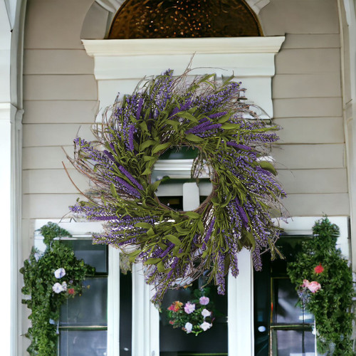 24" Mixed Artificial Lavender Flower Wreath for Front Door