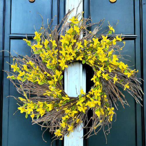 24"Mixed Artificial Forsythia Flower Wreath for Front Door