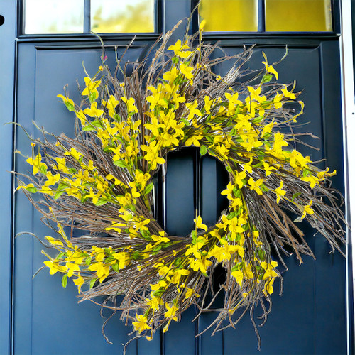 24"Mixed Artificial Forsythia Flower Wreath for Front Door