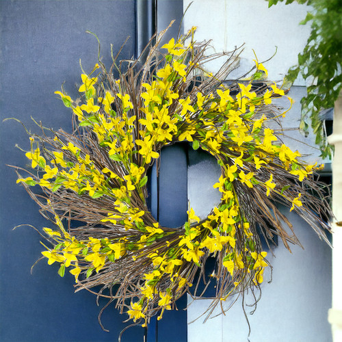 24"Mixed Artificial Forsythia Flower Wreath for Front Door