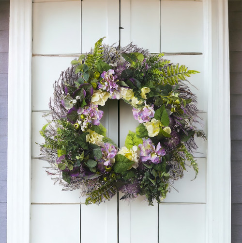 24" Artificial Mixed Hydrangea Flower Wreath for Front Door