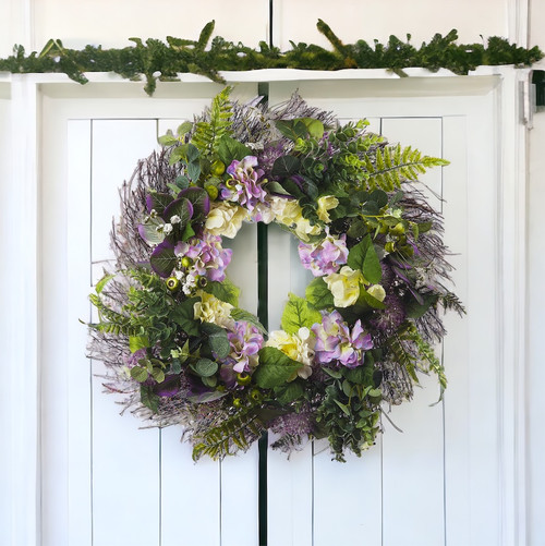 24" Artificial Mixed Hydrangea Flower Wreath for Front Door
