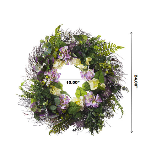 24" Artificial Mixed Hydrangea Flower Wreath for Front Door