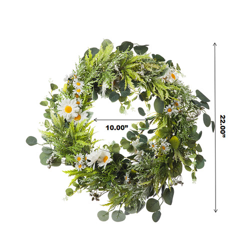 22" Artificial Daisy Flower Wreath for Front Door