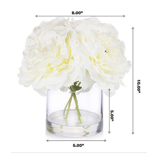 4 Pieces Large Artificial Peony Flowers Arrangement in Clear Glass Vase