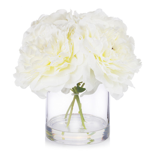 4 Pieces Large Artificial Peony Flowers Arrangement in Clear Glass Vase