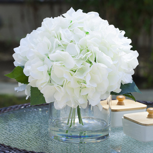 Large Artificial Hydrangea Flowers Arrangement in Clear Glass Vase( Cream)