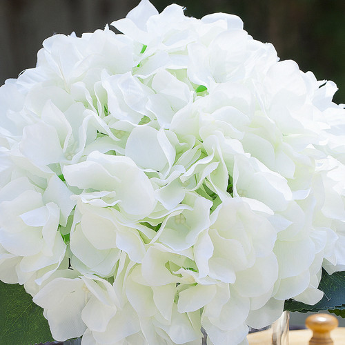 Large Artificial Hydrangea Flowers Arrangement in Clear Glass Vase( Cream)