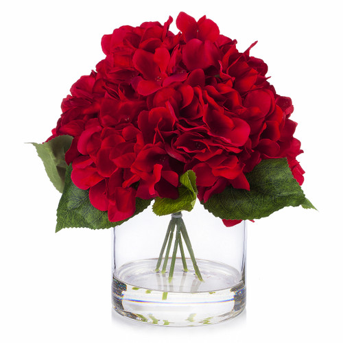 Large Artificial Hydrangea Flowers Arrangement in Clear Glass Vase( Red)