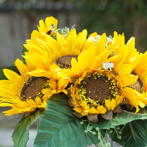 Mixed Artificial Sunflowers Arrangement in Clear Glass Vase