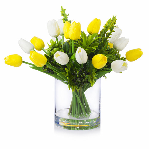 Mixed Artificial Real Touch Tulip Flower Arrangement in Clear Glass Vase