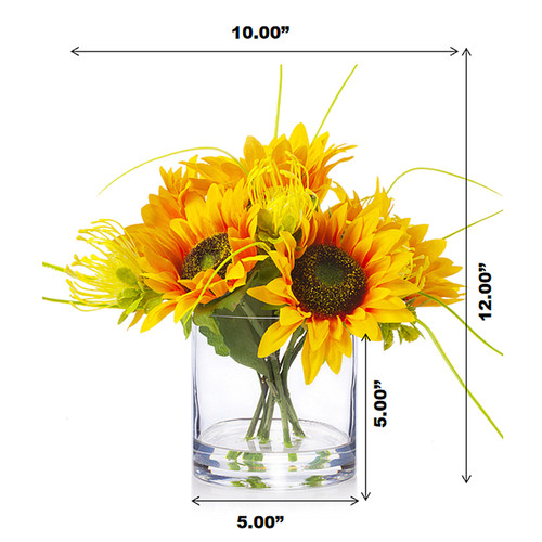 Mixed Artificial Sunflower  Arrangement in Clear Glass Vase