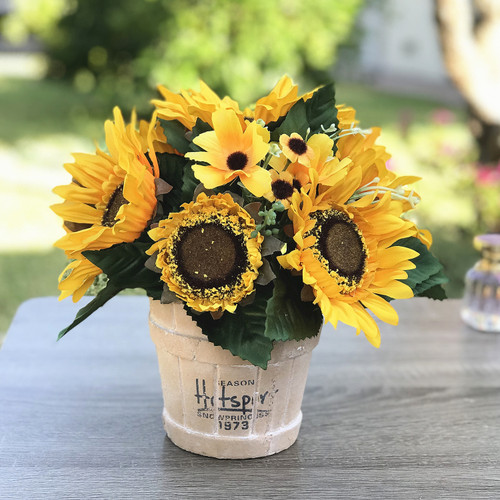 Mixed Artificial Sunflower Arrangement in Pot