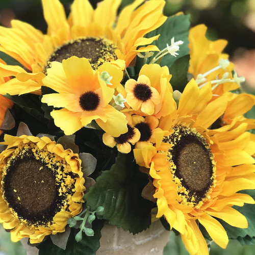 Mixed Artificial Sunflower Arrangement in Pot