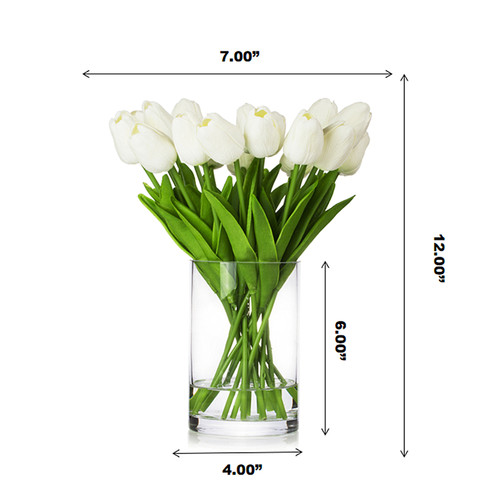 20 Pieces Artificial Real Touch Tulips Flower Arrangement in Glass Vase With Faux Water(White