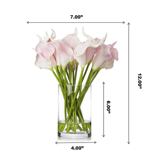 20 Pieces Artificial Real Touch Lilies Flower Arrangement in Glass Vase With Faux Water(Pink)