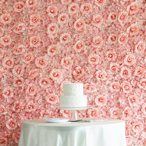 12 Pack 33 Sq ft. UV Protected 3D Silk Rose & Hydrangea Flower Wall Mat Panel( Peach)