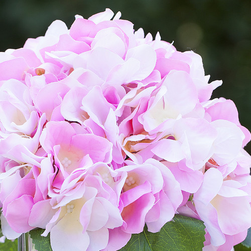 Artificial Silk Hydrangea Flower Arrangement in Cube Glass Vase With Faux Water(Pink)