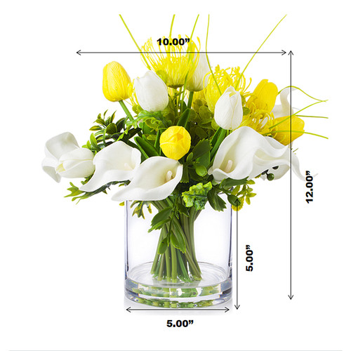 Mixed Artificial Real Touch Tulip and Lily Flower Arrangement in Clear Glass Vase