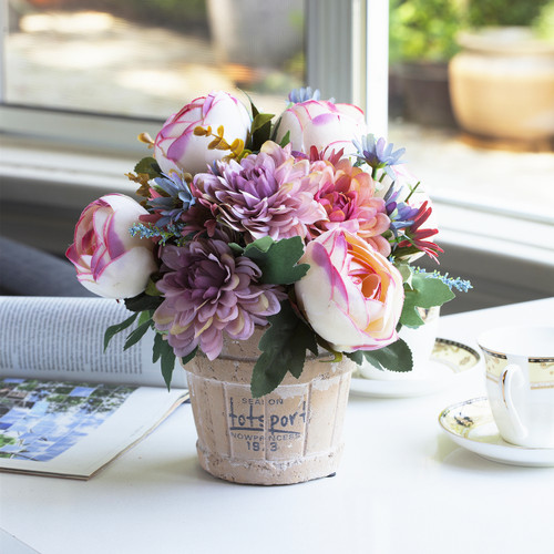 Mixed Daisy and Peony  Flower Arrangement in Pot