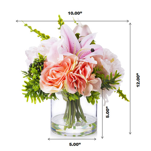 Mixed Rose and Lily Flower Arrangement in Clear Glass Vase