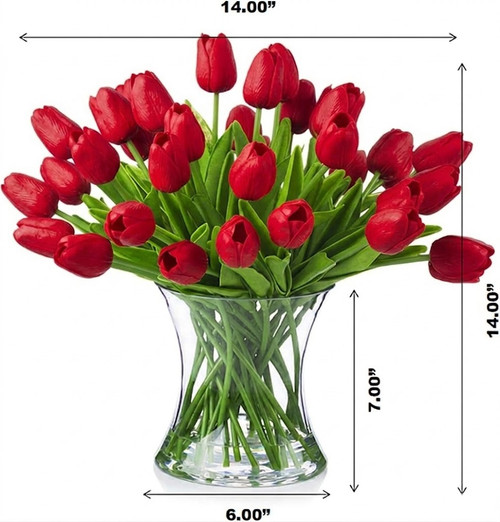 40 Pieces  Artificial Real Touch Tulip Arrangement in Clear Glass Vase
